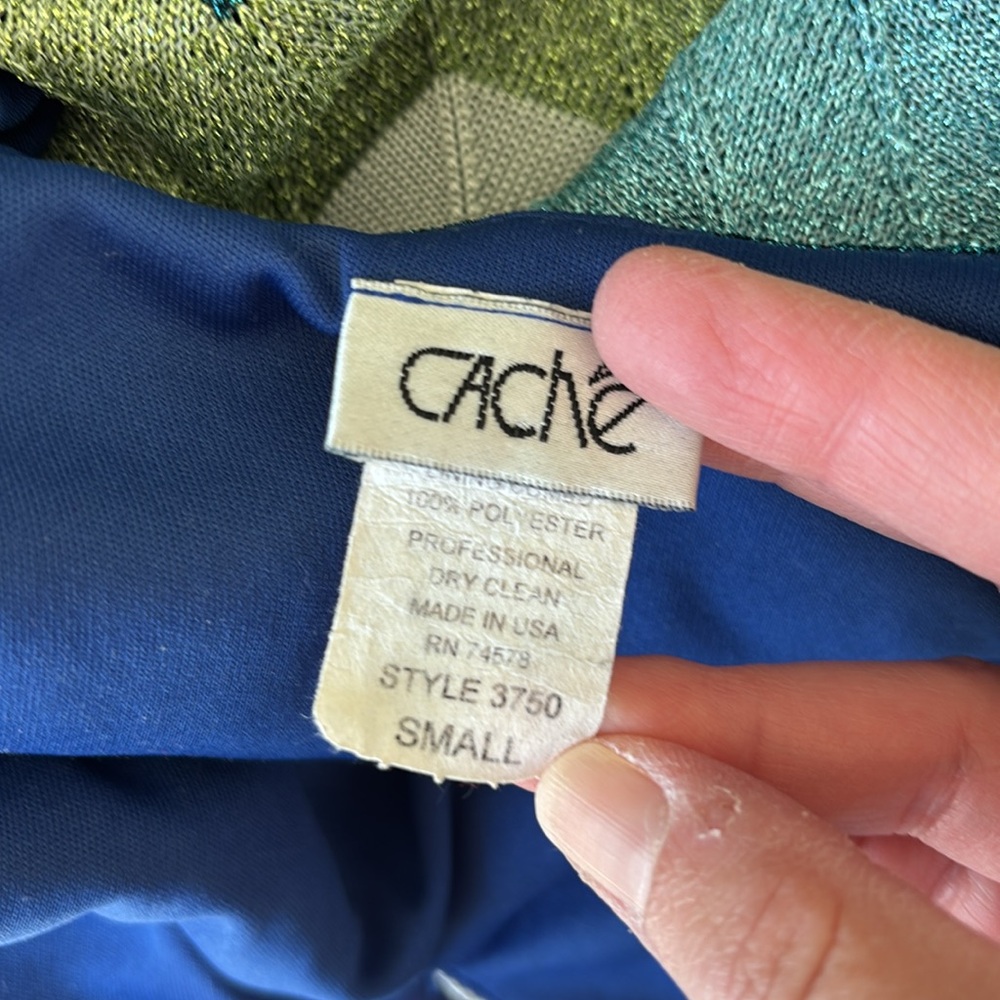 Cache Vintage Knit Chevron Midi Dress Blue/Green/Cream/Brown/Turquoise S - Picture 4 of 6